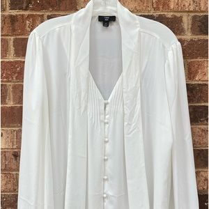 J. Crew ivory, long-sleeve, tie-neck blouse, size 12.
